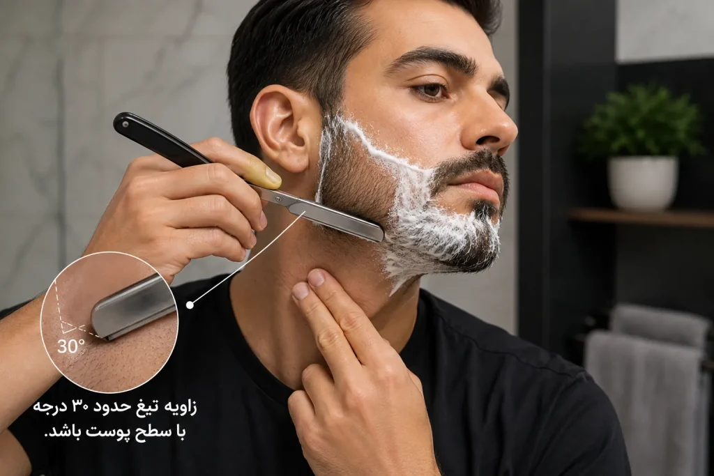 زاویه صحیح تیغ هنگام اصلاح صورت آقایان